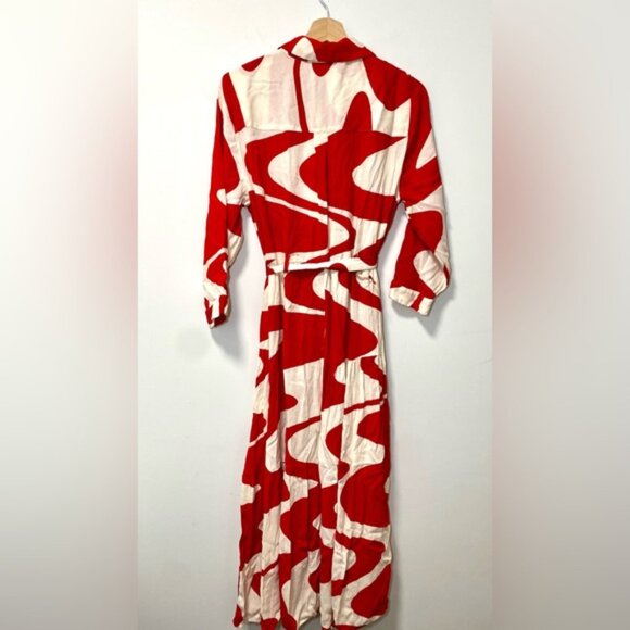 Zara Blogger’s Favourite Red & White Printed Belted Midi Shirt Dress size XL - Picture 8 of 15